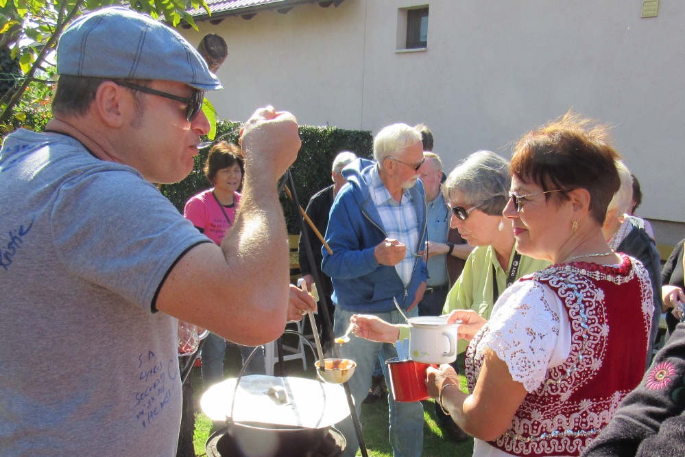 Tasting a still cooking batch of Hungarian Goulash